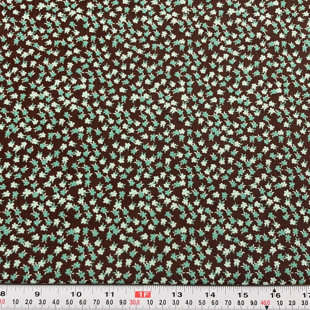 Teal Florals on Brown Jo-Ann Cotton Fabric by the HALF YARD