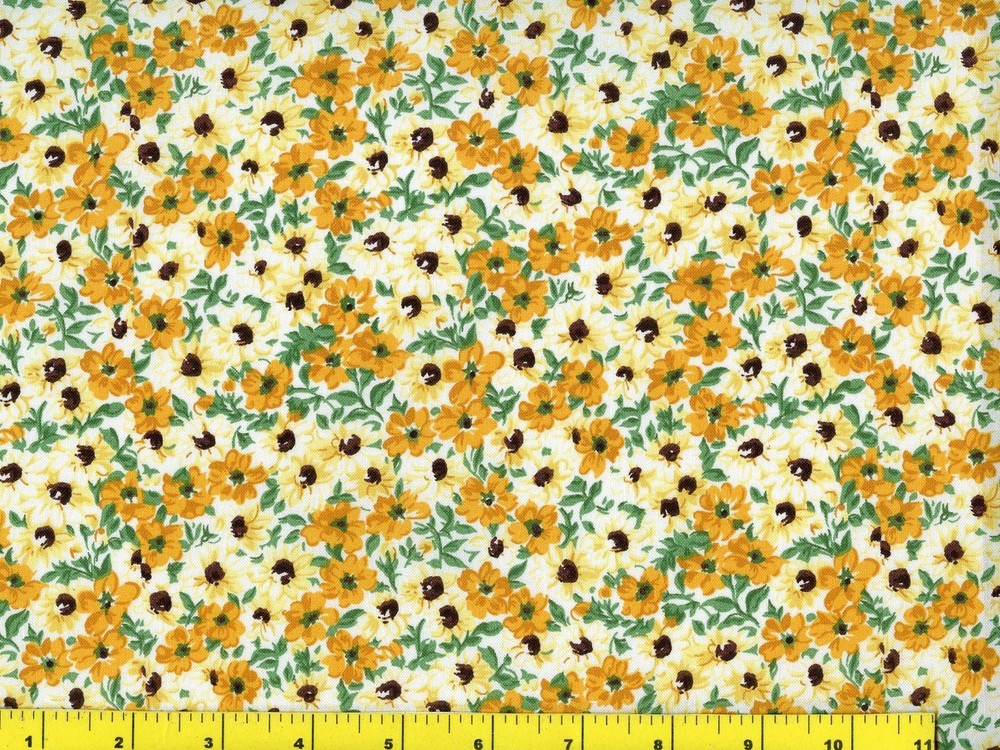 Yellow & Dark Gold Meadow Flowers Quilting Fabric by Yard #394
