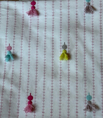 CLARKE & CLARKE CURTAIN FABRIC DESIGN Tassel Pink 2.7 METRES EMBROIDERED