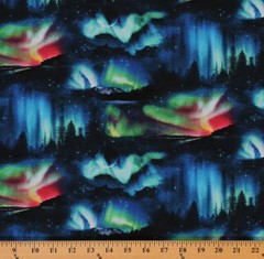 Cotton Landscape Medley Northern Lights Night Cotton Fabric Print BTY D486.34