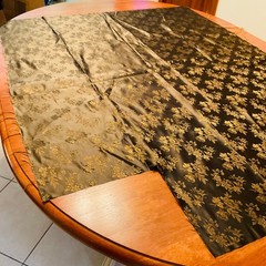 Faux New Silk BrocadeJacquard Fabric Black/Gold Floral Remnant Lustrous Shiny