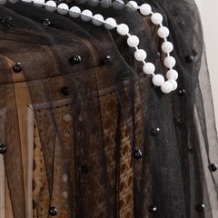 1 Yard Black Pearl Tulle Fabric,60 Inch Wide Wrinkle Free Pearl Mesh Fabric B…