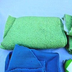 Vintage Fabric Scrap LOT Lime Green Wool Blue Mid Century Mod Aunt Leo D5