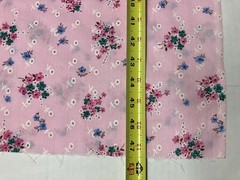 Vintage Flocked Pink Floral Eyelet Fabric 47 x 45 Flower Bouquets Opaque