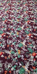 Burgundy Hawaiian Floral Flowers Printed rayon cotton Fabric tela 60”W Sold BTY