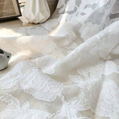 White Beige black Organza Jaquard Fabric, flower embroidery Wedding dress