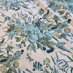 Vintage Waverly Fabric Remnant Plymouth Document Blue Yellow Green Birds READ DS