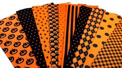 Vintage Primitive Orange Black Halloween Pumpkin Stripe Quilt Fabric Scrap Lot