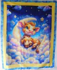 Moo On the Moon Fabric Panel 100% cotton by Marshall Dry Goods