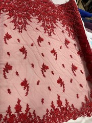 3D Floral Lace Fabric Luxury Red Beaded Embroidered Bridal Evening Dress