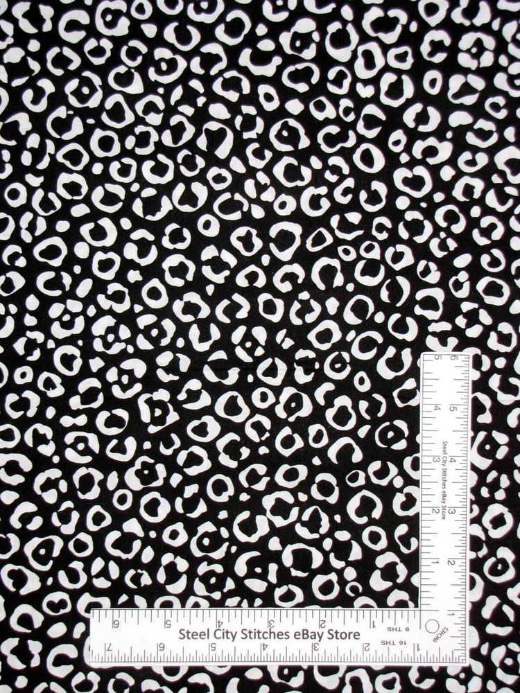 Animal Print Fabric Cheetah Spots White Black Cotton Cranston 28″ Length