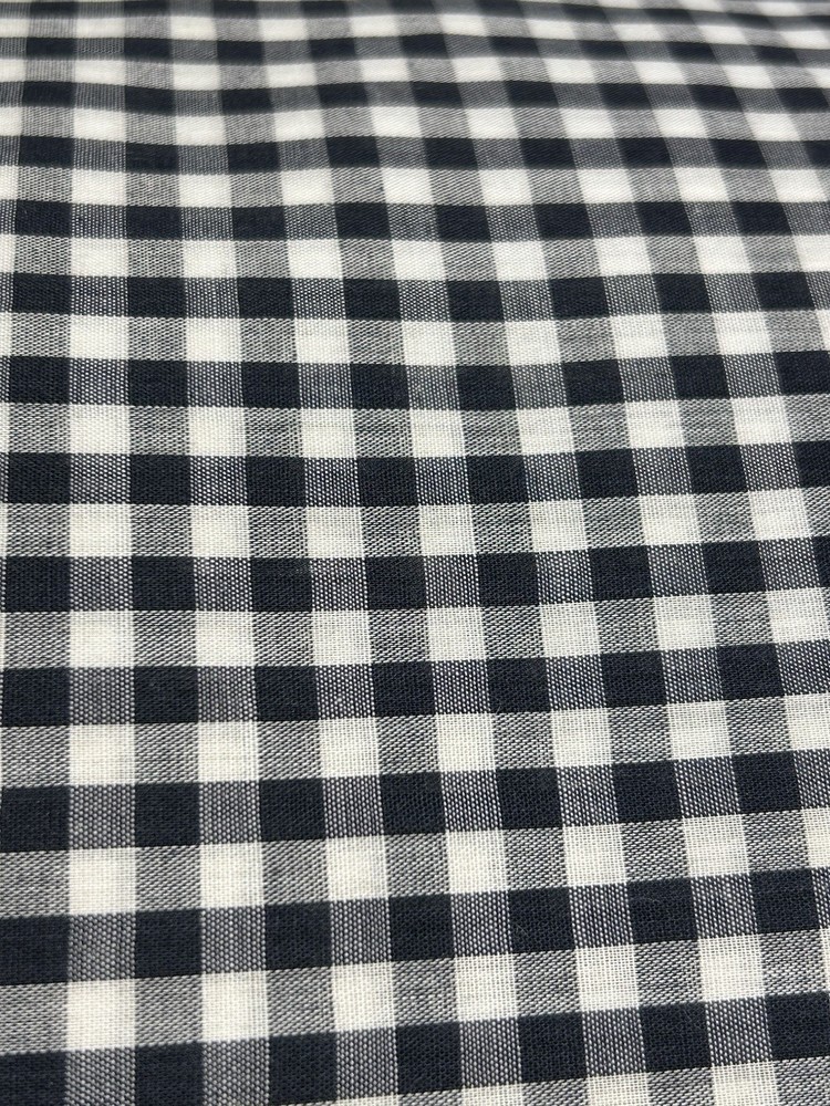 Vintage Black & White Gingham Check Cotton Blend (?) Fabric 1 1/2 yds x 45″