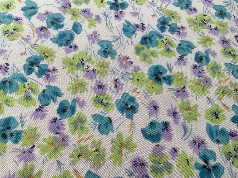 Fabric Blue And Purple Flower Cotton Blend 42” x 36”216