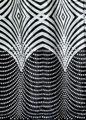 African Print, Satin Fabric- Black, White “Lalibela Heights”, Yard or Wholesale