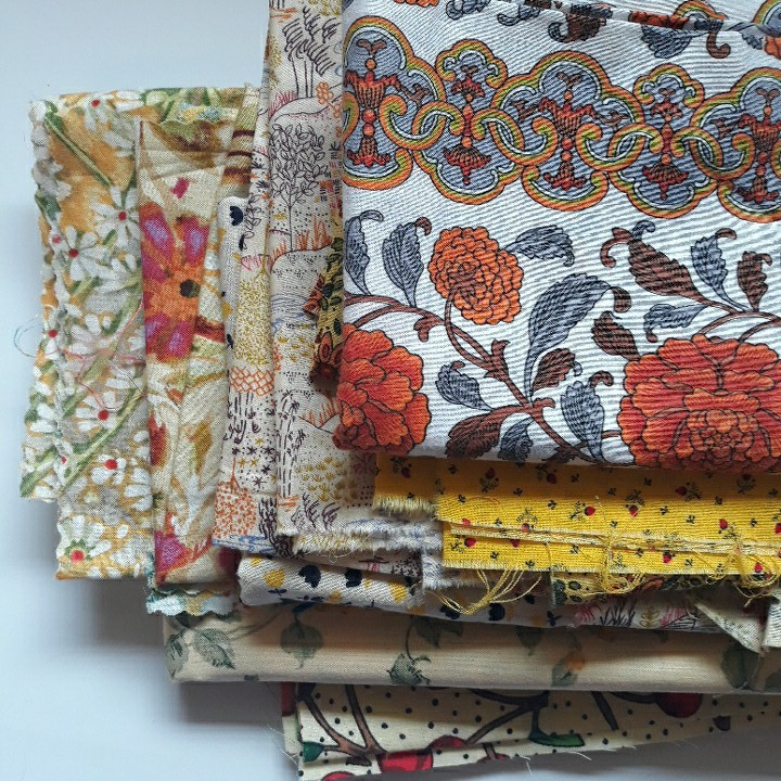 11 PC / 1 LB Mixed Lot Cotton Fabric Prints Warm Sunny Colors Modern & Vintage