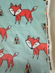 Fabric Minky Tokala Fox Aqua T60x33 Little Fox Winter Foxy Cotton Fabric