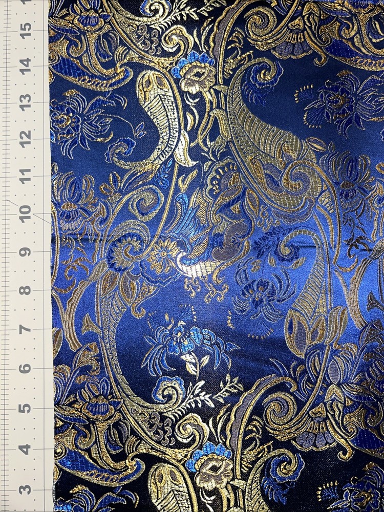 Blue, Gold & Dark Blue 1/2 Yd 36” Wide Silk Brocade Fabric
