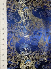 Blue, Gold & Dark Blue 1/2 Yd 36” Wide Silk Brocade Fabric