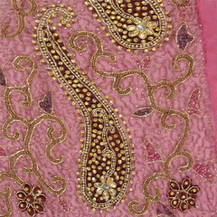 Sanskriti Saskriti Vintage Design Net Mesh Fabric Hand Beaded Pink Patch Work De