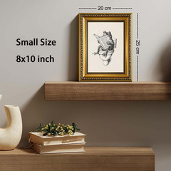 Gold Framed Funny Bathroom Frog Wall Art Canvas Frog on Toilet Reading Newspaper