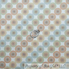 BonEful Fabric FQ Cotton Quilt Organic White Blue Tan Circle Dot Flower Stripe S