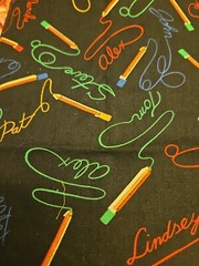 Cotton Fabric Coloring Pencils And Signatures On Black 4.25 Yards X 44″ Wide