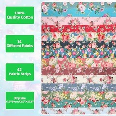 42Pcs Jelly Roll Fabric Strips Soft Cotton Quilting Fabric 2.5 x 20 Inch Pre-Cut