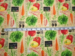 Farmers Market Vegetables Menu Cotton Fabric 44″ Wide By The Yard Precut Print