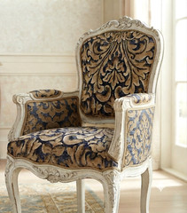 HOME SIGNATURE Vintage NOS- 5 Yds x 96″ Wide – Gold & Blue/Gray Damask Fabric