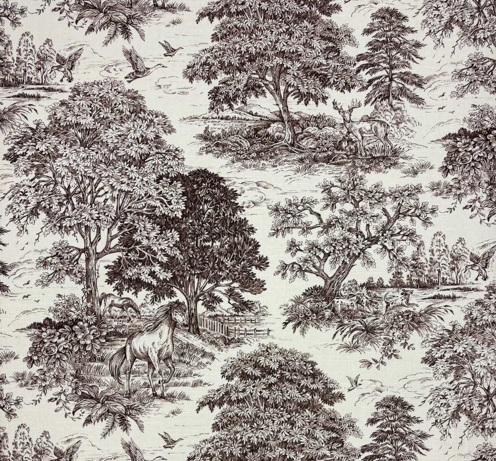 COVINGTON YELLOWSTONE DRIFTWOOD HORSE DEER TOILE LINEN FABRIC BY YARD 54″W