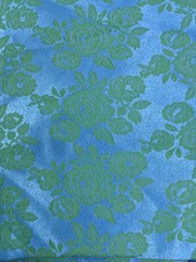 Vintage Teal Green Floral Silk Cut Fabric 1.3 yds x 12 yds Roses
