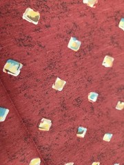 4 YARDS uncut Vintage 100% Cotton Fabric Maroon W/ Brown Blue Blocks Splatter