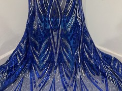 Royal Silver Embroidered SEQUINS Lace fabric 50” Width Sold By The Yard