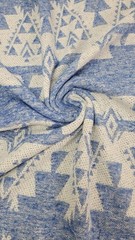 Blue Ivory Geometric Tweed Fabric by the Yard Aztec Tribal Style Fabric 150cm