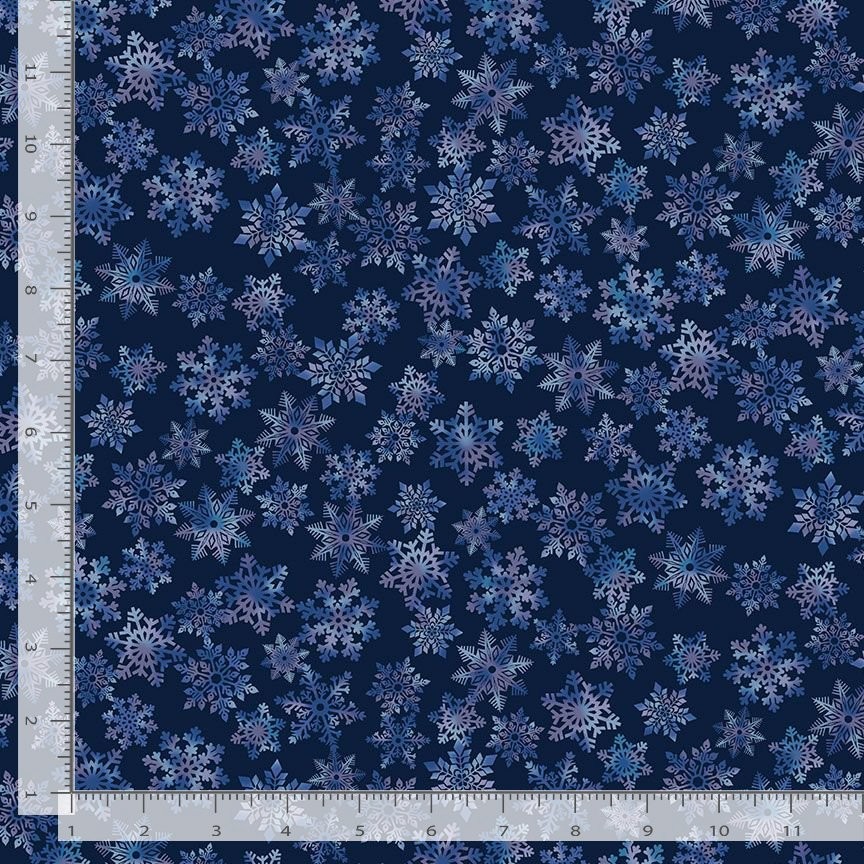 Cotton Snowflakes Northern Lights Winter Midnight Fabric Print by Yard D403.47