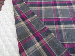 5272. Grey, Magenta BRUSHED PLAID Wool or Wool Blend FABRIC – 59.5″ x 1.5 yds.