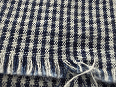 Woven navy & white check plaid fabric, 5.5 yard length, 59″ wide. For aprons +