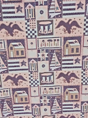Vtg Americana USA Upholstery Fabric 54 ” X 48″ USA 1776 Flag House Boat Star