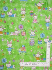 Easter Bunny Rabbit Eggs Green Silver Glit Cotton Fabric Traditions By The Yard