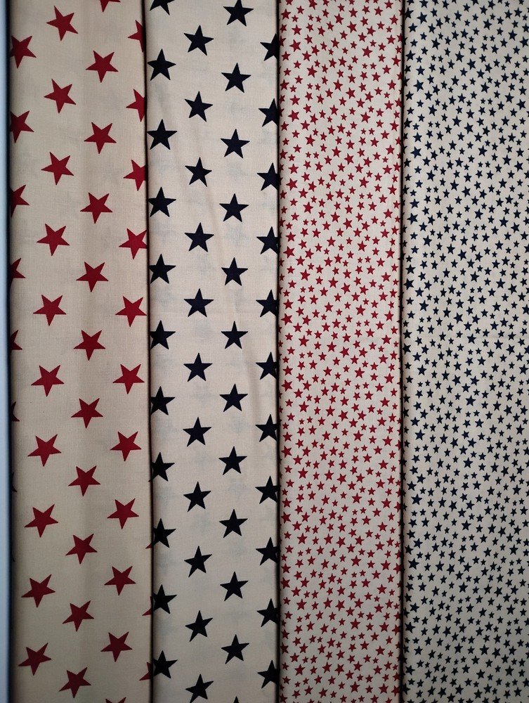 Patriotic Stars Cotton Fabric Quilting Crafting Sewing – 1/2 Yard ea – 4 pieces