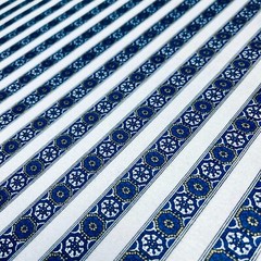 Flannel Fabric Blue and White Stripe Moroccan Tiles 100% Cotton