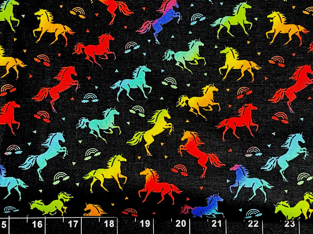 Tina Scrap 9″x21″ Unicorn Rainbow Black Pony Butterflies Horse Cotton Fabric