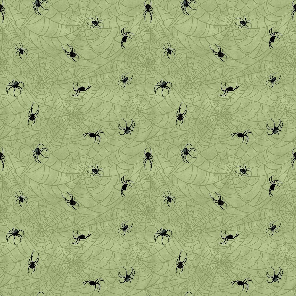 Lumin/White Owl – Dark Academia – Spiders – Sage, Fabric BTY