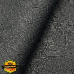 YYOUMING Black Embossed Faux Leather Sheets 12×54″