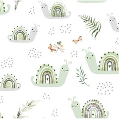 Light Green Cartoon Snails Plants Kids Soft Cotton Flannel Fabric Nursery Baby