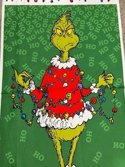 RK Grinch Merry Christmas Tree with lights 100% cotton fabric panel approx 24×44