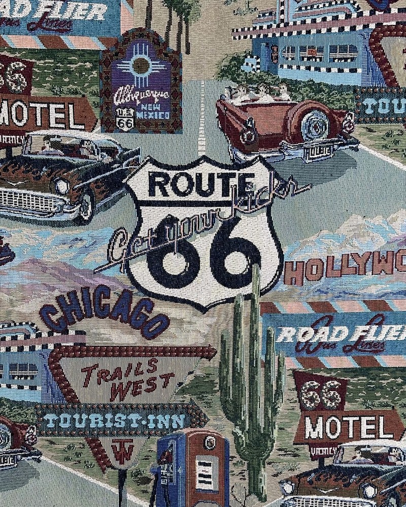 Chenille Designed ROUTE 66 Pattern TAPESTRY Fabric / 56″ Wide / Sold By The Yard