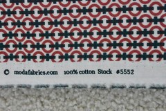 By 1/2 Yd, Red & Navy Print on Off-White, Moda, Sweetwater, “Boat House”, V402