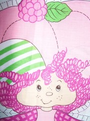 1981 RASBERRY TART fabric pillow panel cut and sew doll vintage Strawberry