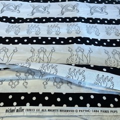 Paris Pups Black White Dogs Border Stripe Polka Dot Michael Miller 2 Yards